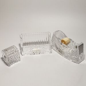 Godinger Shannon Lead Crystal Desk Set Tape and Stamp Dispenser Business Card